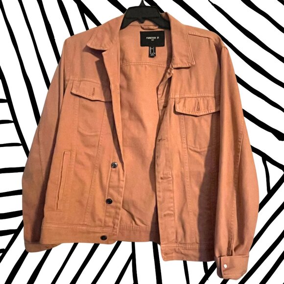 🧥 Forever 21 Men’s Peach/Salmon Denim Jacket (L) - Picture 1 of 5